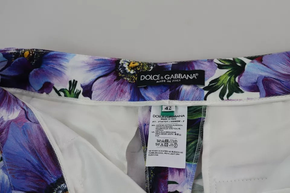 Pantalon fuselé en coton à imprimé floral violet Dolce & Gabbana