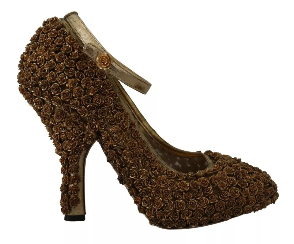 Chaussures à talons escarpins ornées de roses dorées Dolce & Gabbana