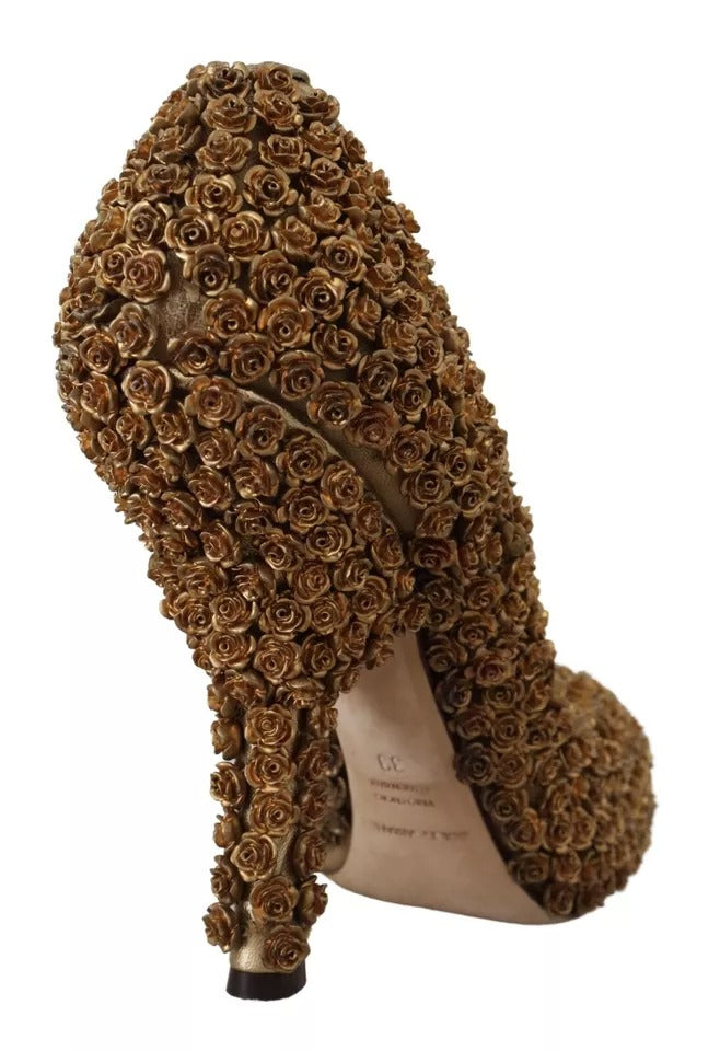 Chaussures à talons escarpins ornées de roses dorées Dolce & Gabbana