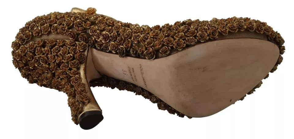Chaussures à talons escarpins ornées de roses dorées Dolce & Gabbana