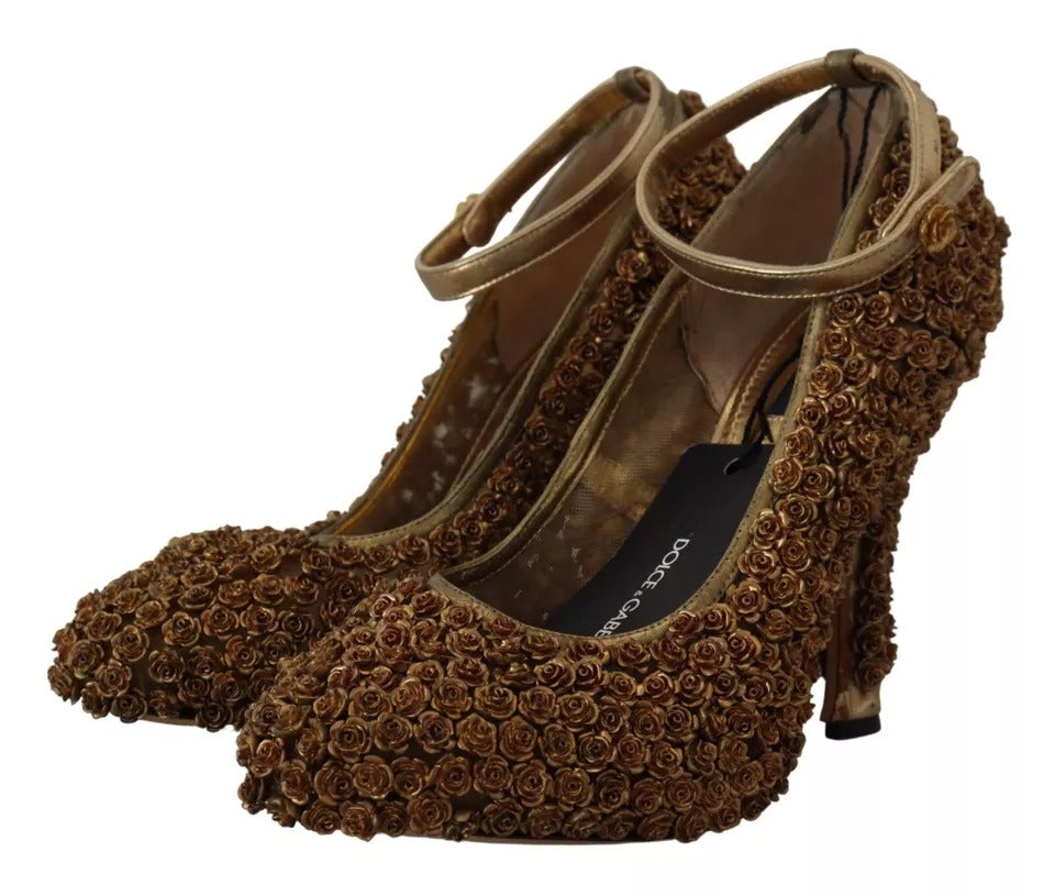 Chaussures à talons escarpins ornées de roses dorées Dolce & Gabbana