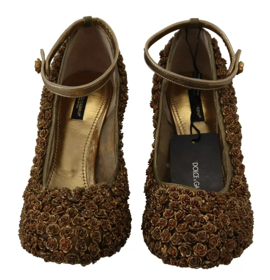 Chaussures à talons escarpins ornées de roses dorées Dolce & Gabbana