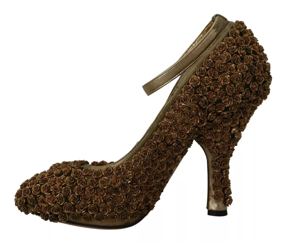 Chaussures à talons escarpins ornées de roses dorées Dolce & Gabbana