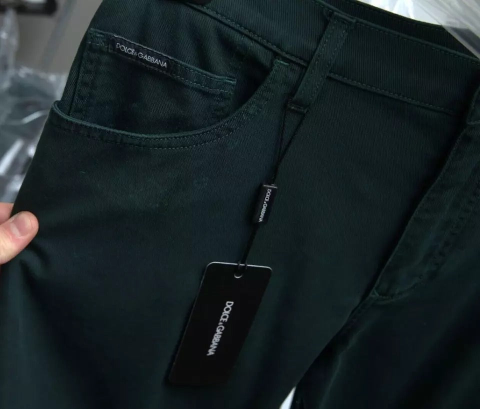 Jeans skinny pour homme en denim stretch de coton vert Dolce & Gabbana