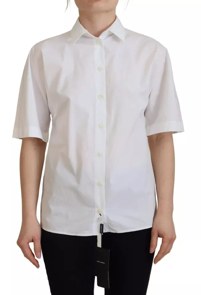 Chemise Dolce & Gabbana en coton blanc à manches courtes boutonnée sur le devant