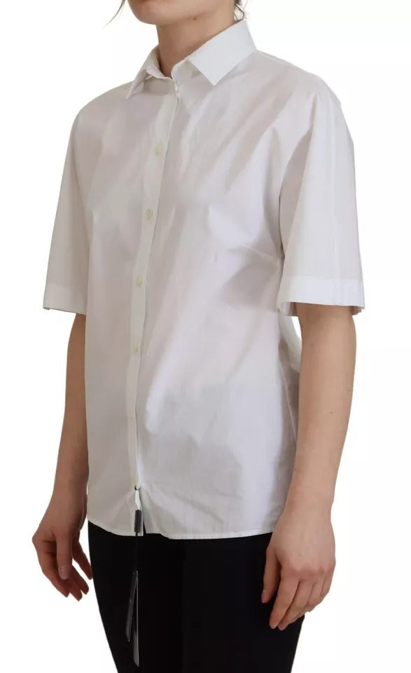 Chemise Dolce & Gabbana en coton blanc à manches courtes boutonnée sur le devant