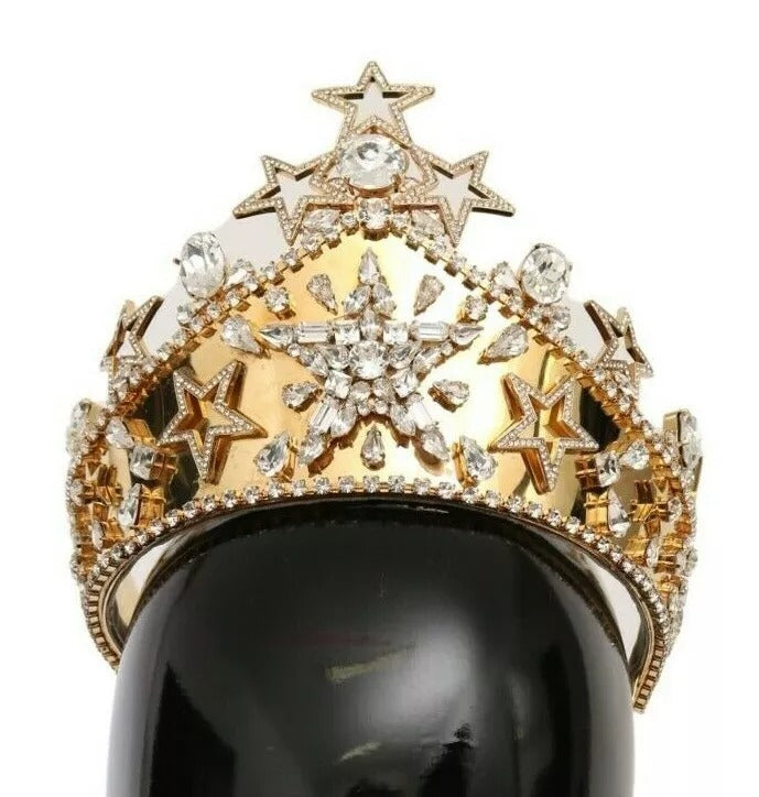 Dolce &amp; Gabbana Gold Kristall Stern STRASS Krone Logo Tiara Diadem