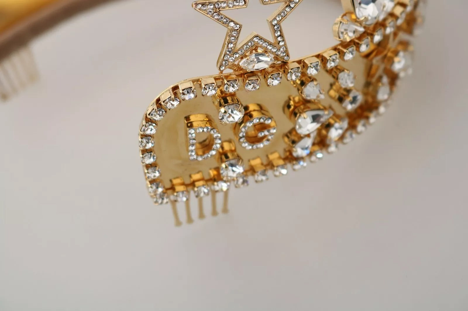 Dolce &amp; Gabbana Gold Kristall Stern STRASS Krone Logo Tiara Diadem