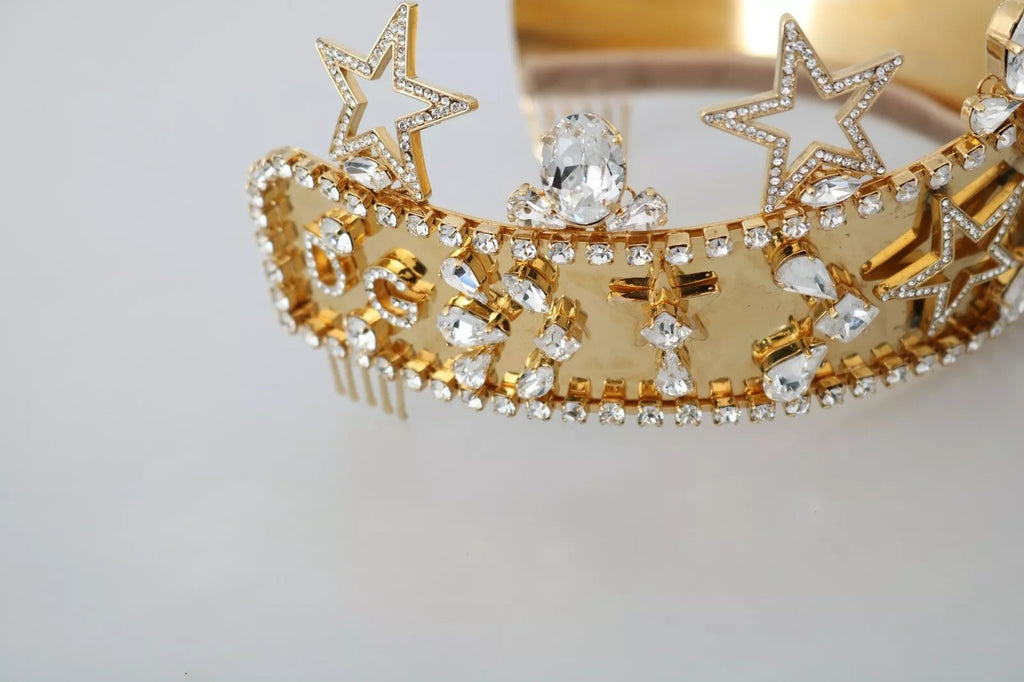 Dolce &amp; Gabbana Gold Kristall Stern STRASS Krone Logo Tiara Diadem
