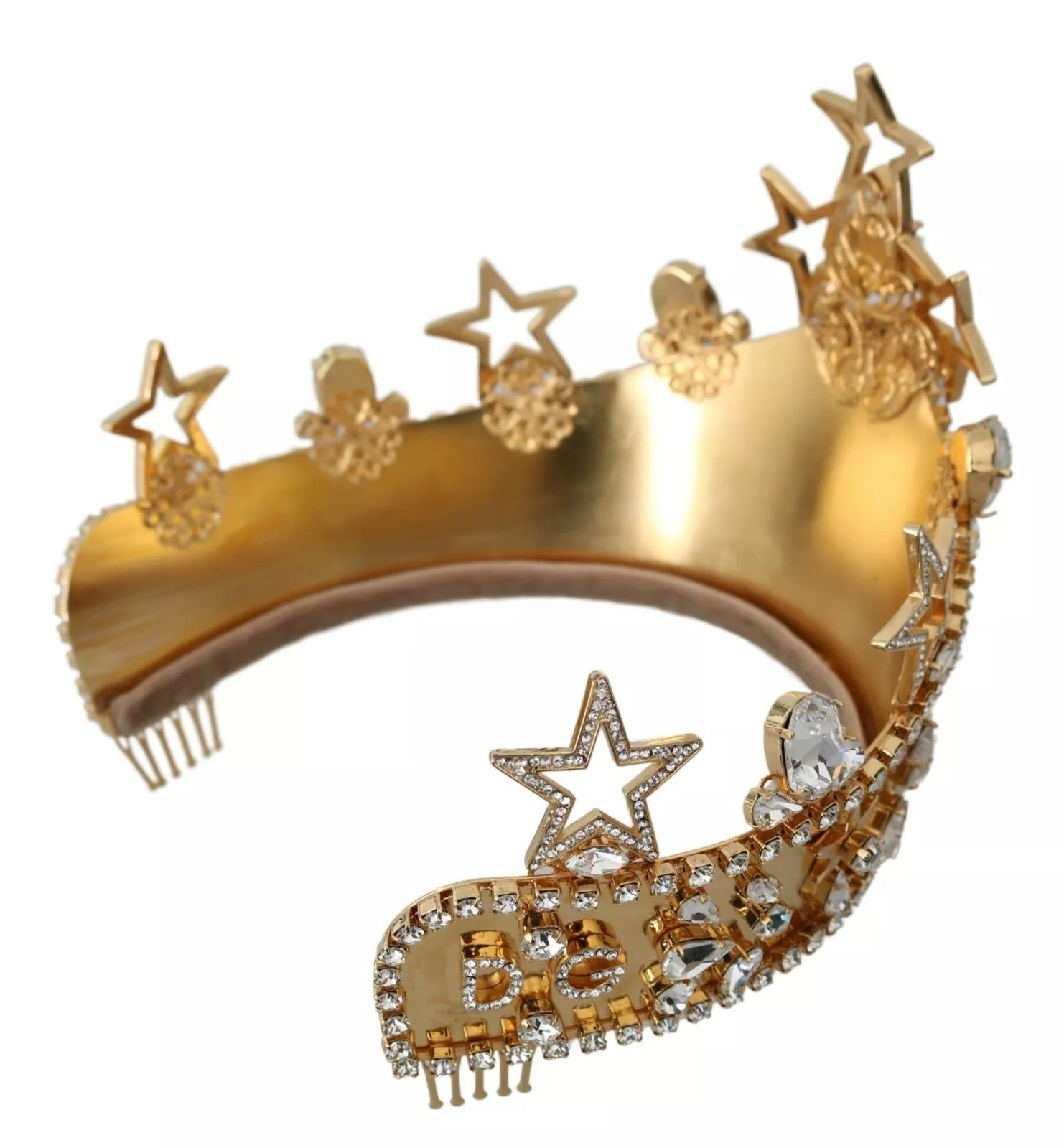 Dolce &amp; Gabbana Gold Kristall Stern STRASS Krone Logo Tiara Diadem