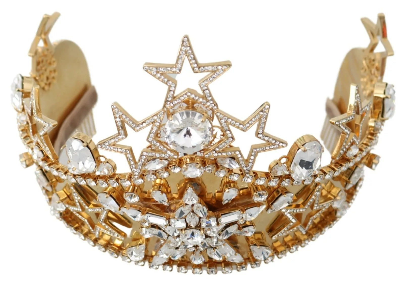 Dolce &amp; Gabbana Gold Kristall Stern STRASS Krone Logo Tiara Diadem