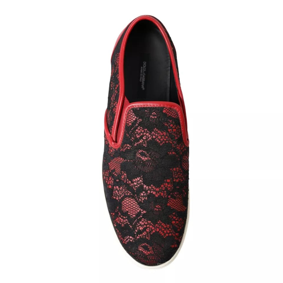 Dolce & Gabbana Baskets basses à enfiler en dentelle noire et rouge