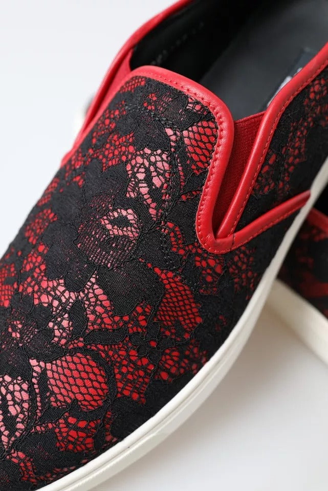 Dolce & Gabbana Baskets basses à enfiler en dentelle noire et rouge
