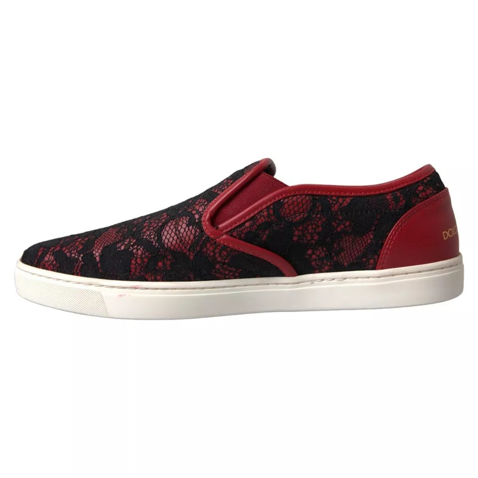Dolce & Gabbana Baskets basses à enfiler en dentelle noire et rouge