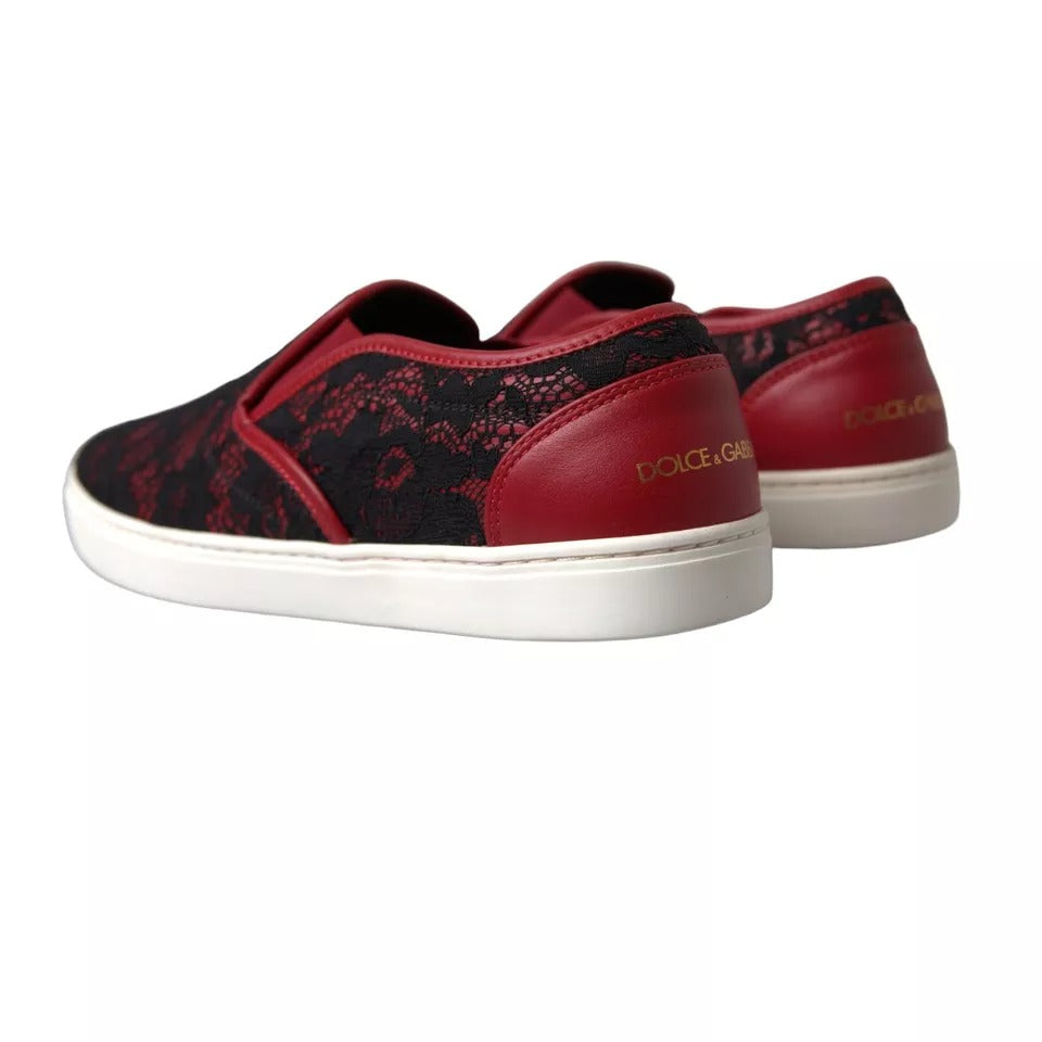 Dolce & Gabbana Baskets basses à enfiler en dentelle noire et rouge