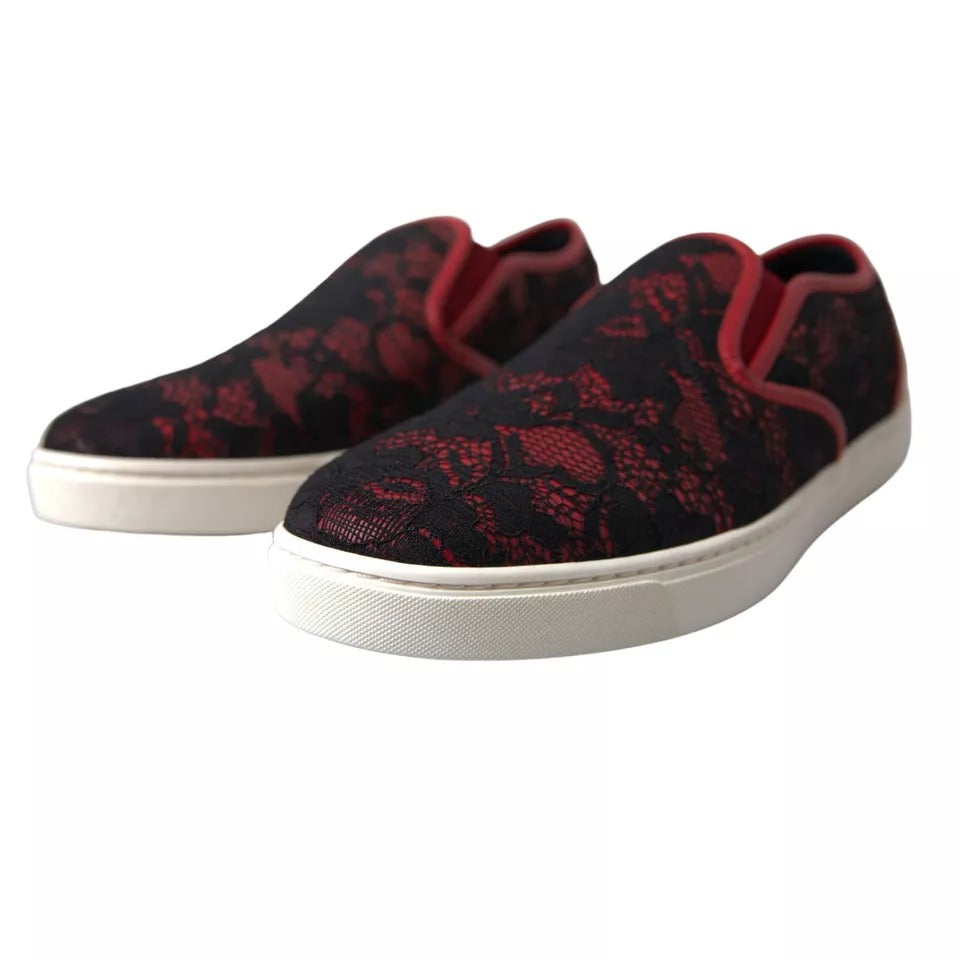 Dolce & Gabbana Baskets basses à enfiler en dentelle noire et rouge