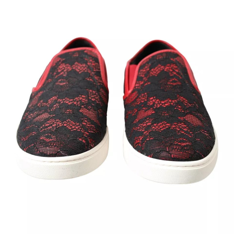Dolce & Gabbana Baskets basses à enfiler en dentelle noire et rouge