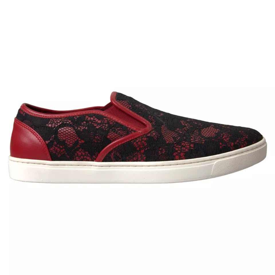 Dolce & Gabbana Baskets basses à enfiler en dentelle noire et rouge