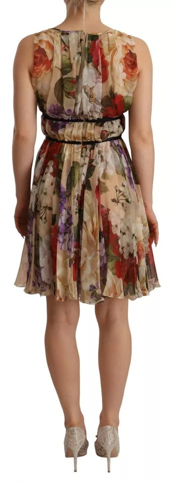 Mini-robe sans manches Dolce & Gabbana beige à imprimé floral et col rond