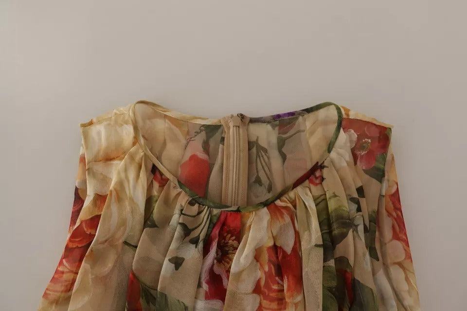 Mini-robe sans manches Dolce & Gabbana beige à imprimé floral et col rond