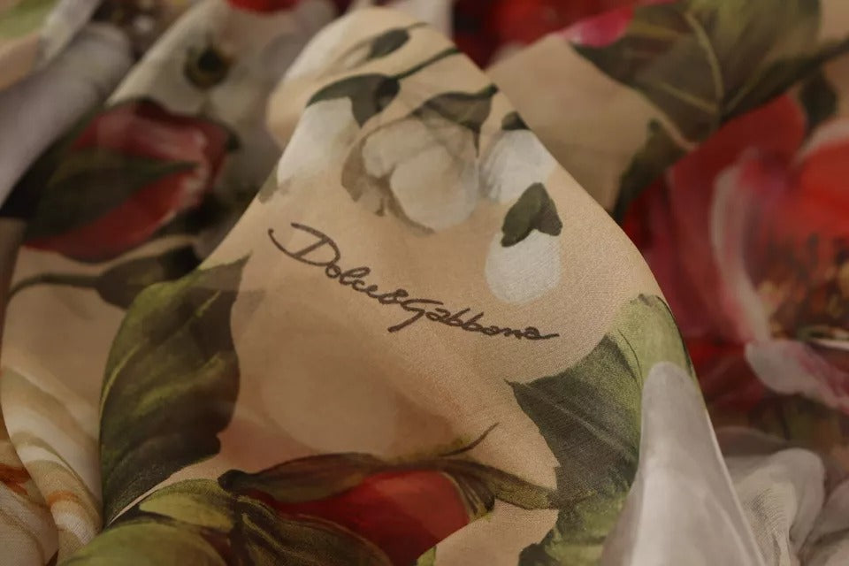 Mini-robe sans manches Dolce & Gabbana beige à imprimé floral et col rond