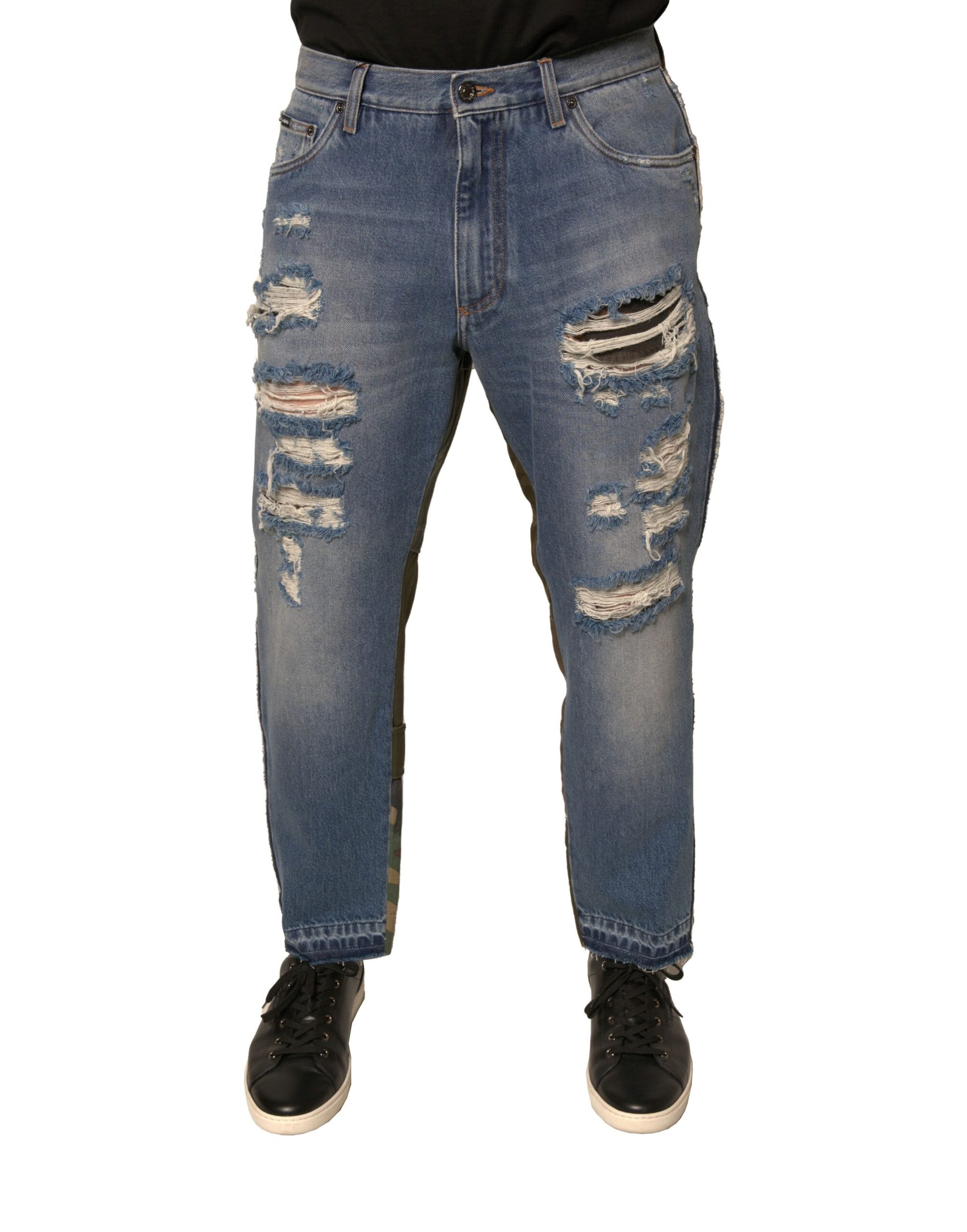 Jean en denim droit court effiloché bleu Dolce & Gabbana