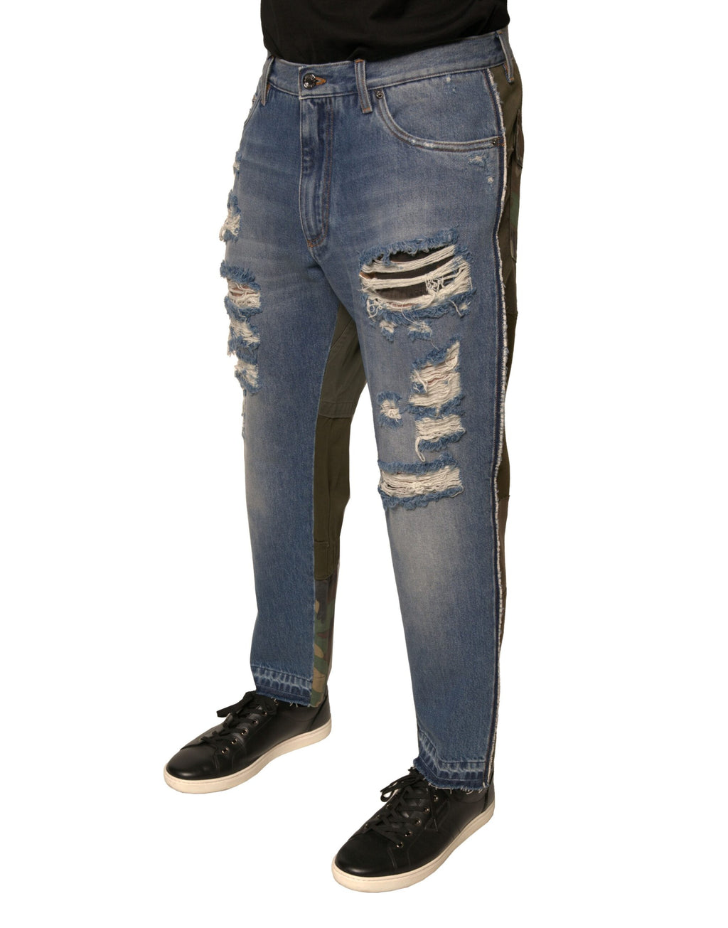Jean en denim droit court effiloché bleu Dolce & Gabbana
