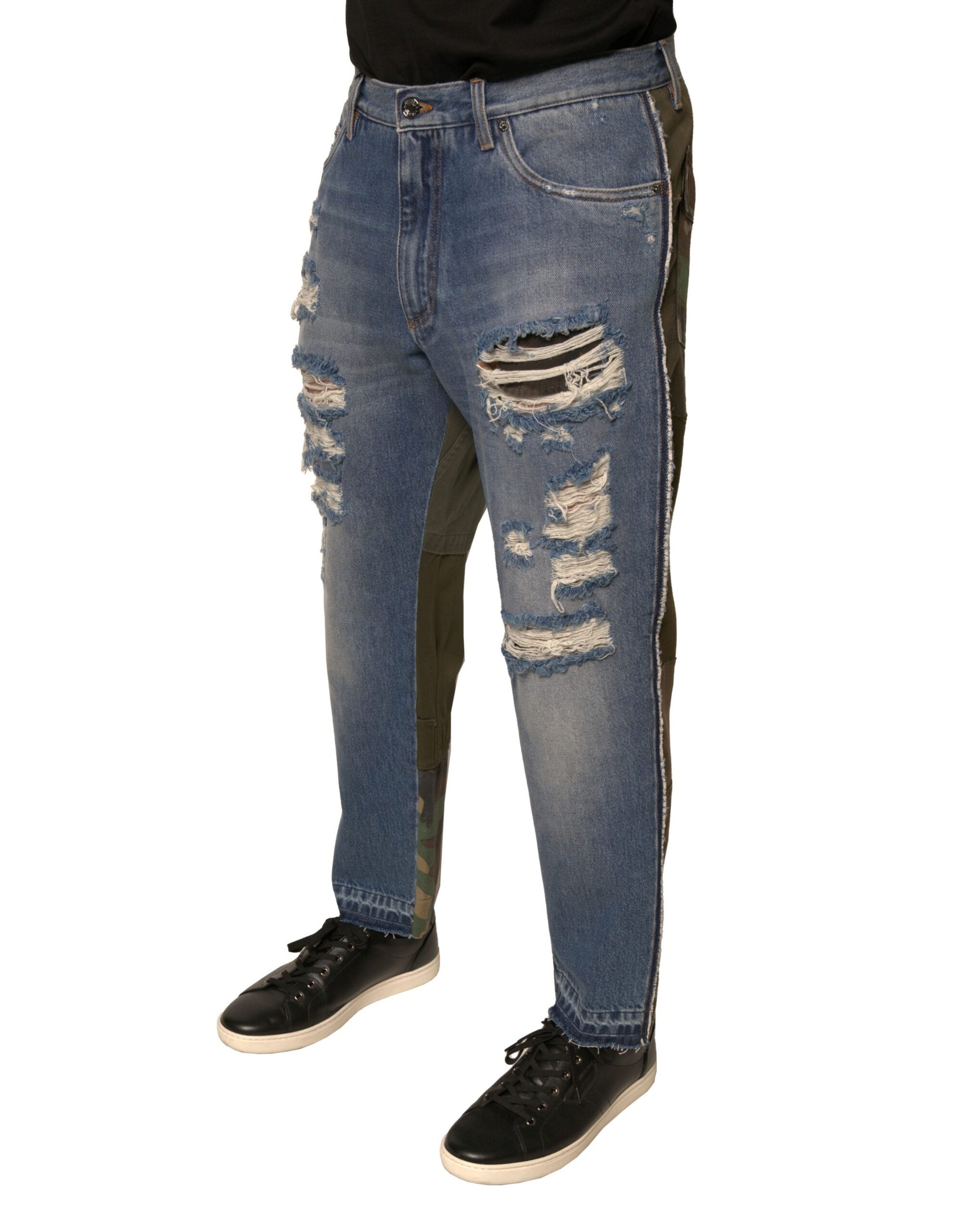 Jean en denim droit court effiloché bleu Dolce & Gabbana