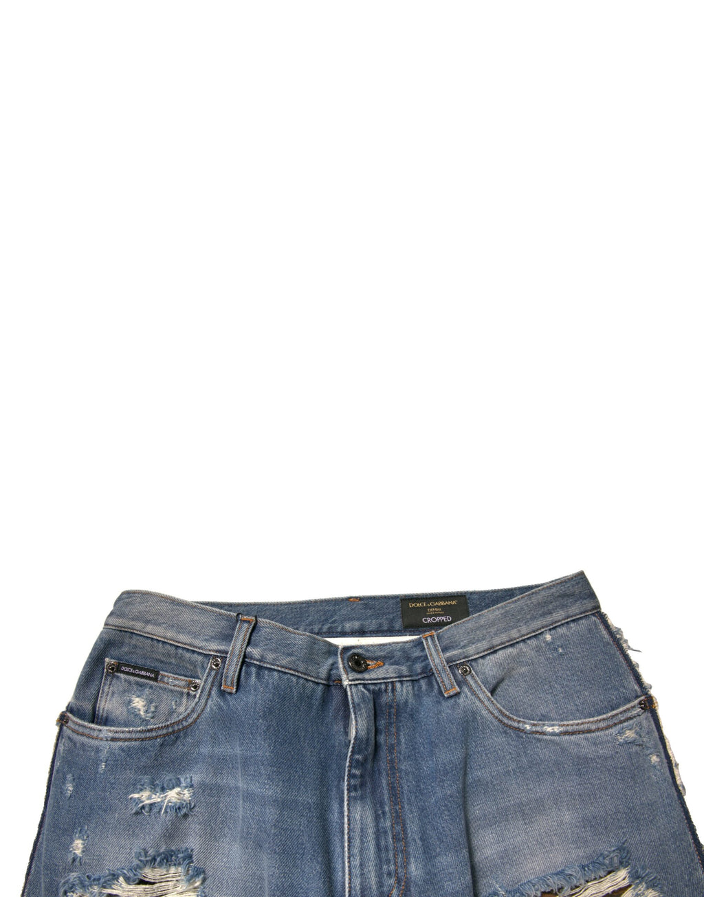 Jean en denim droit court effiloché bleu Dolce & Gabbana