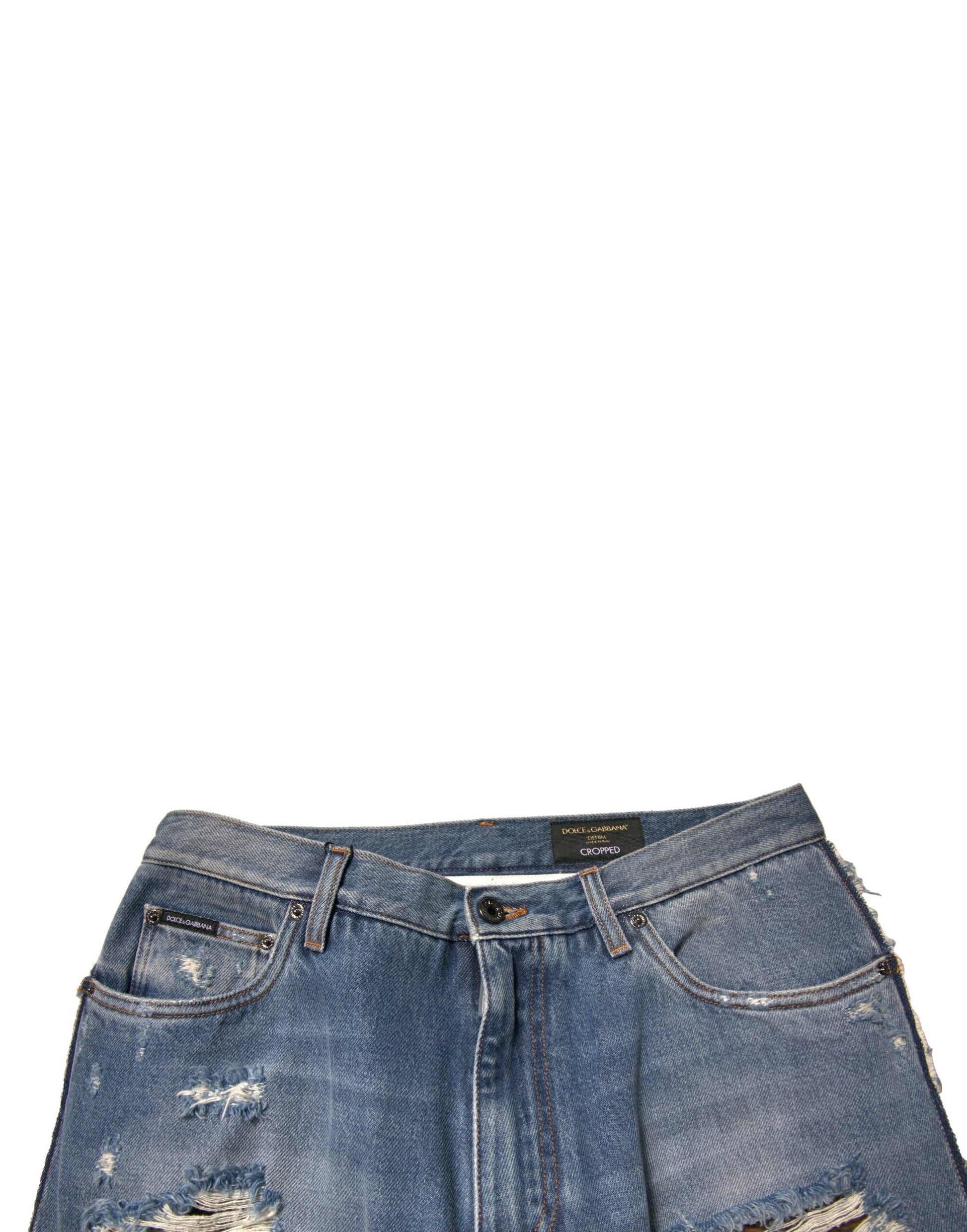 Jean en denim droit court effiloché bleu Dolce & Gabbana
