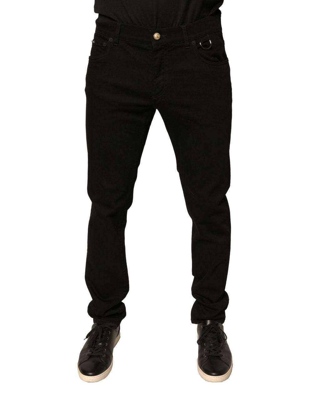 Jean skinny en denim stretch de coton noir à logo Dolce & Gabbana