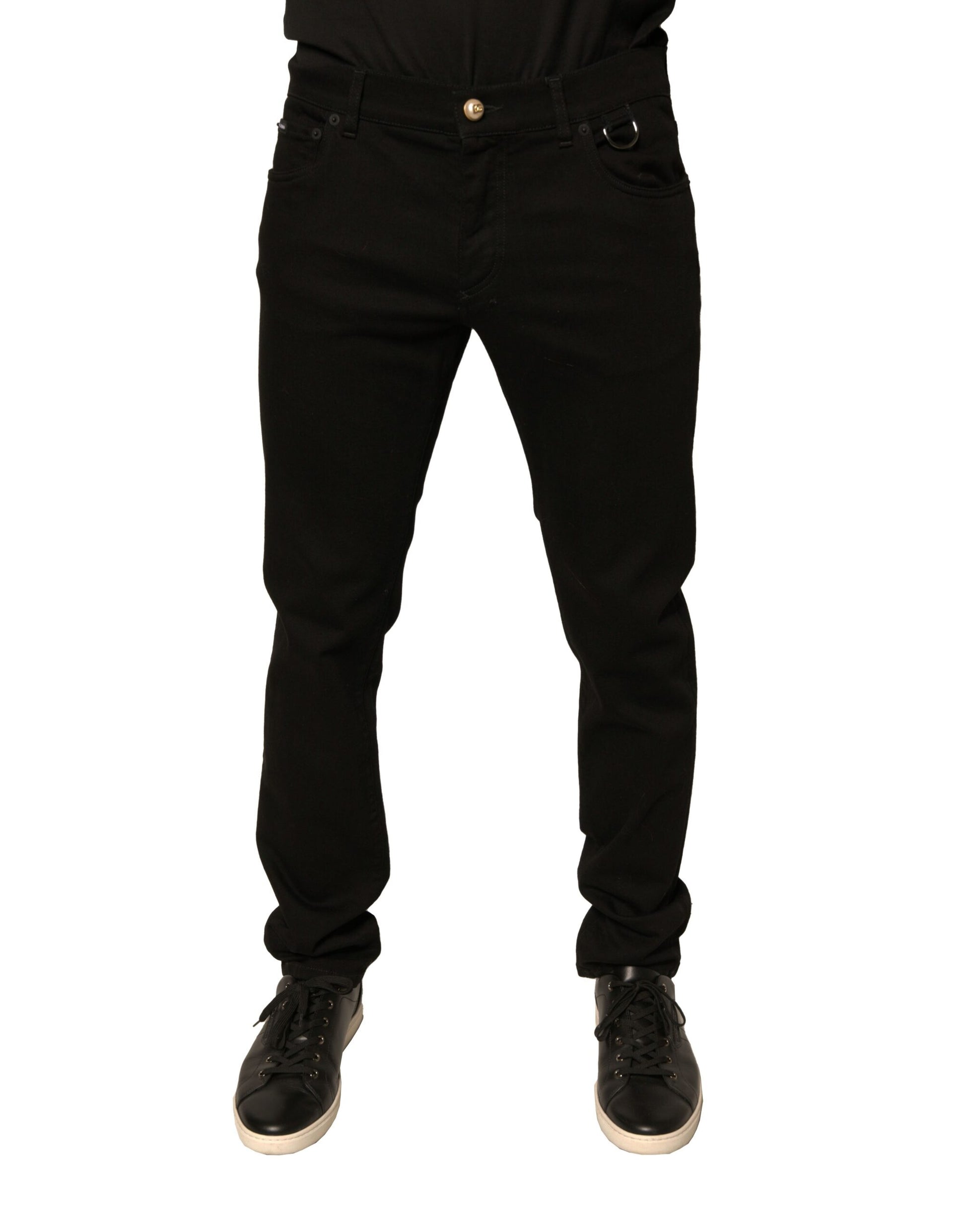 Jean skinny en denim stretch de coton noir à logo Dolce & Gabbana