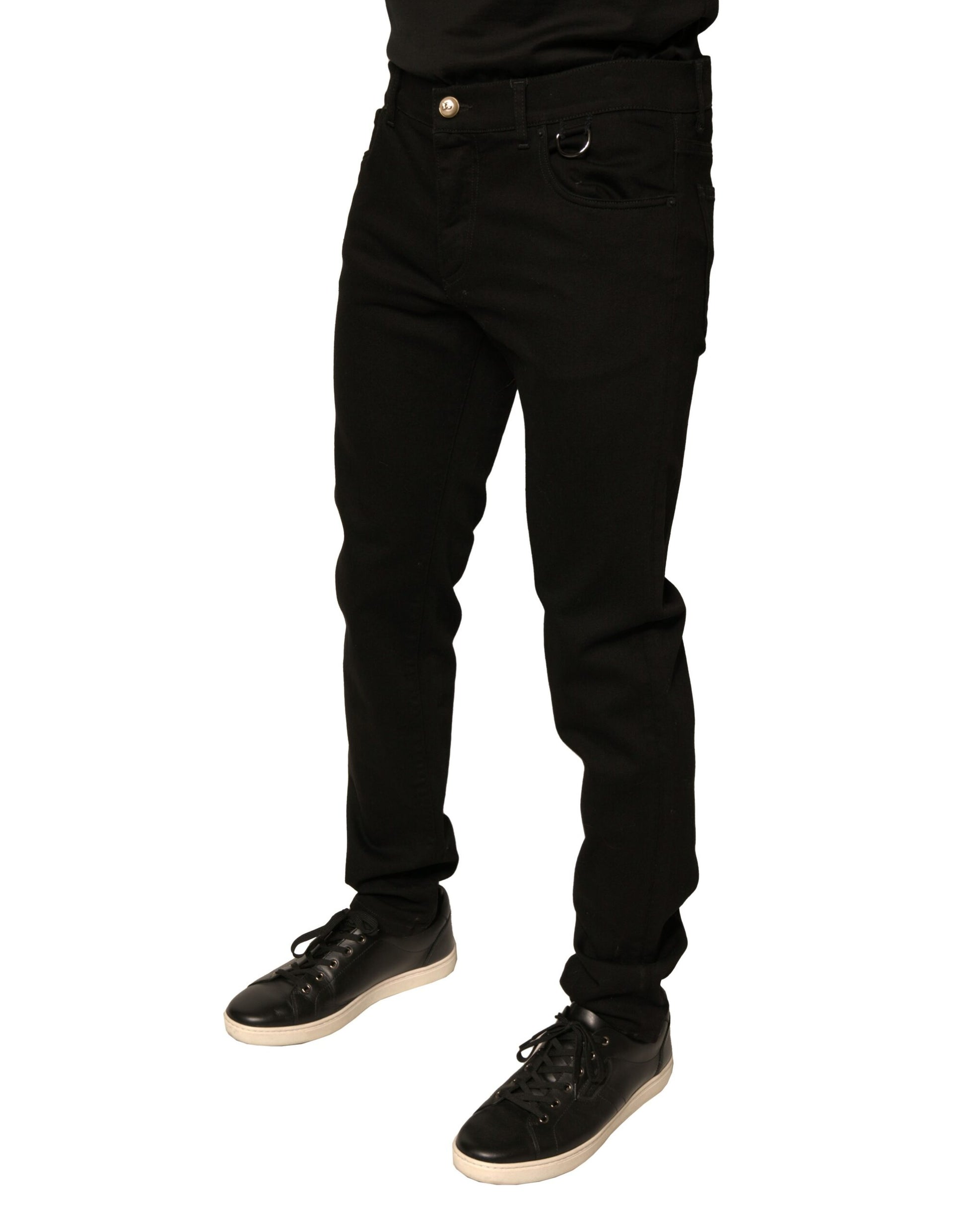 Jean skinny en denim stretch de coton noir à logo Dolce & Gabbana