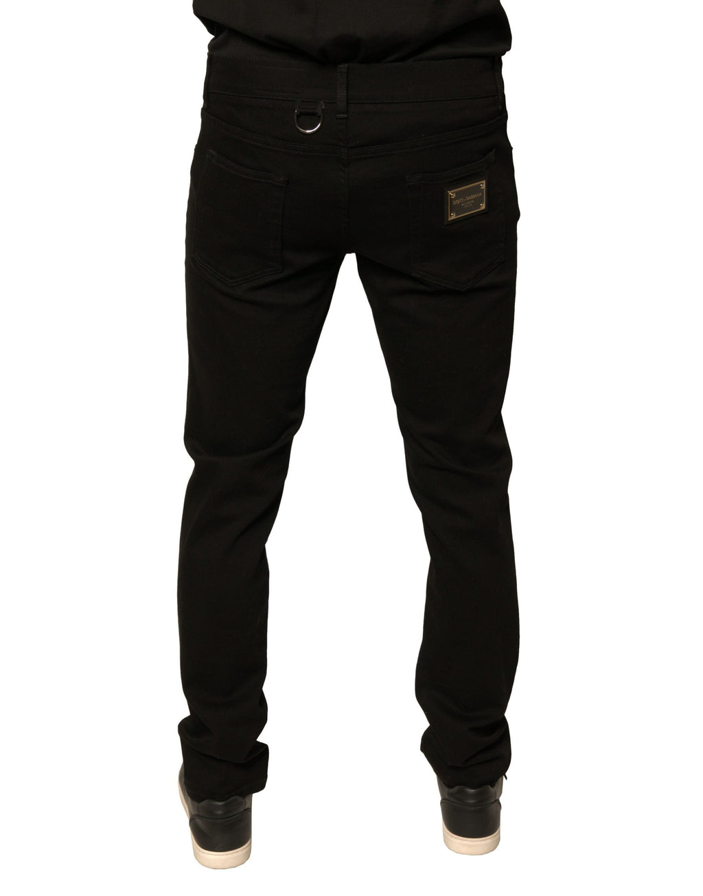 Jean skinny en denim stretch de coton noir à logo Dolce & Gabbana