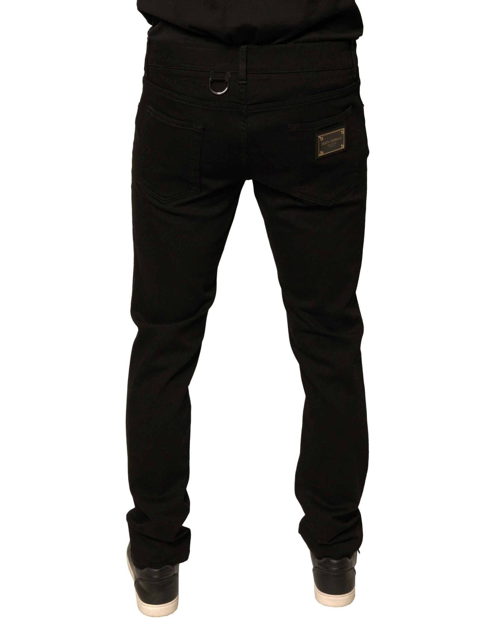 Jean skinny en denim stretch de coton noir à logo Dolce & Gabbana