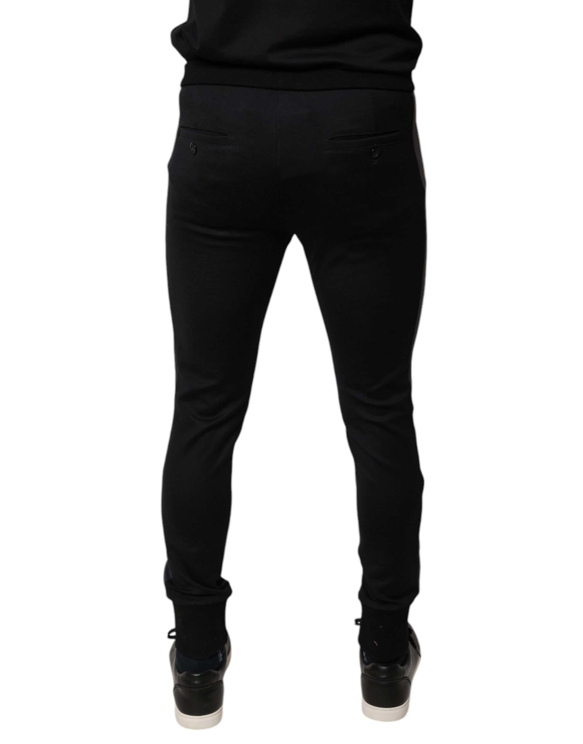 Pantalon slim en laine noir orné de fers à cheval Dolce & Gabbana