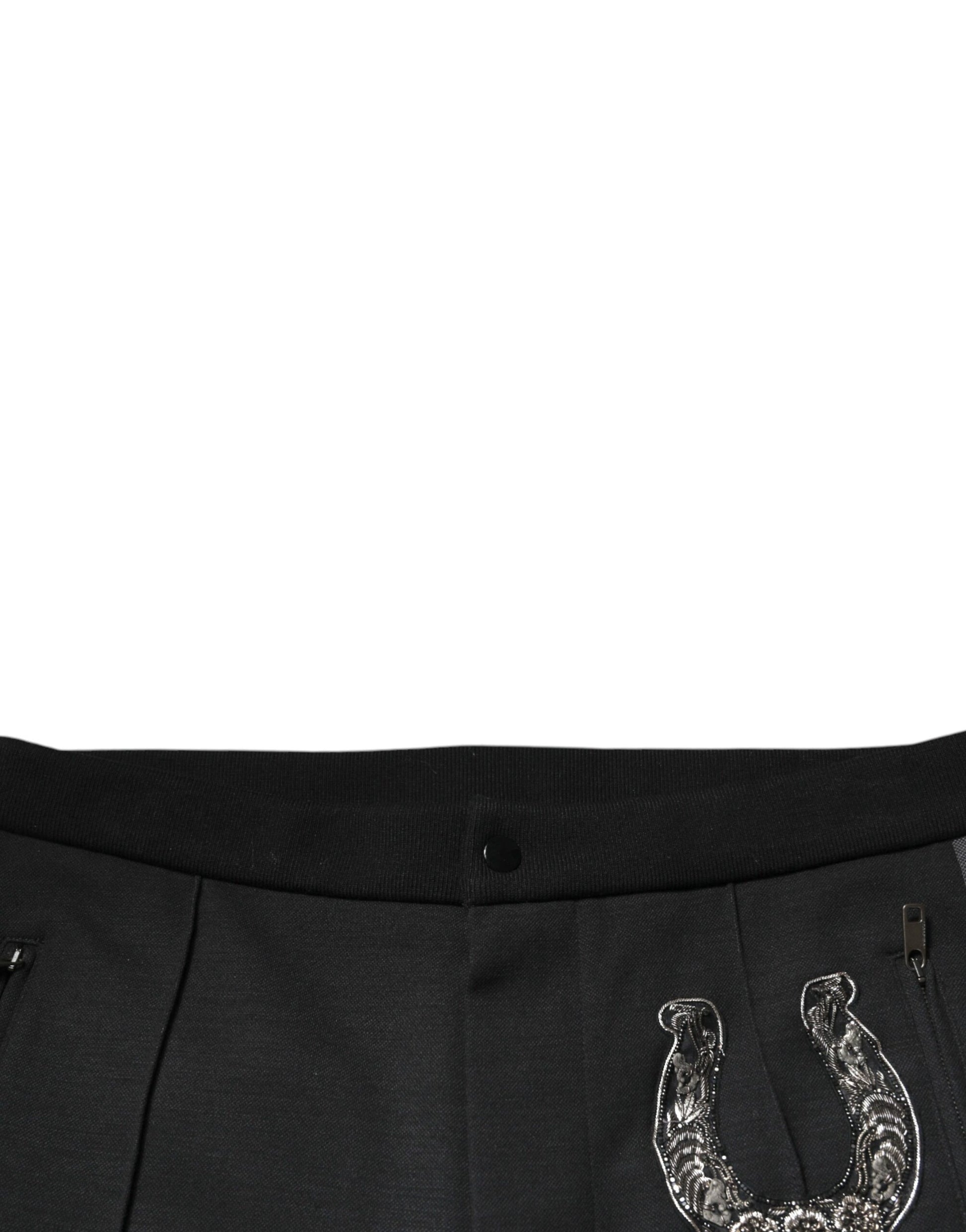 Pantalon slim en laine noir orné de fers à cheval Dolce & Gabbana