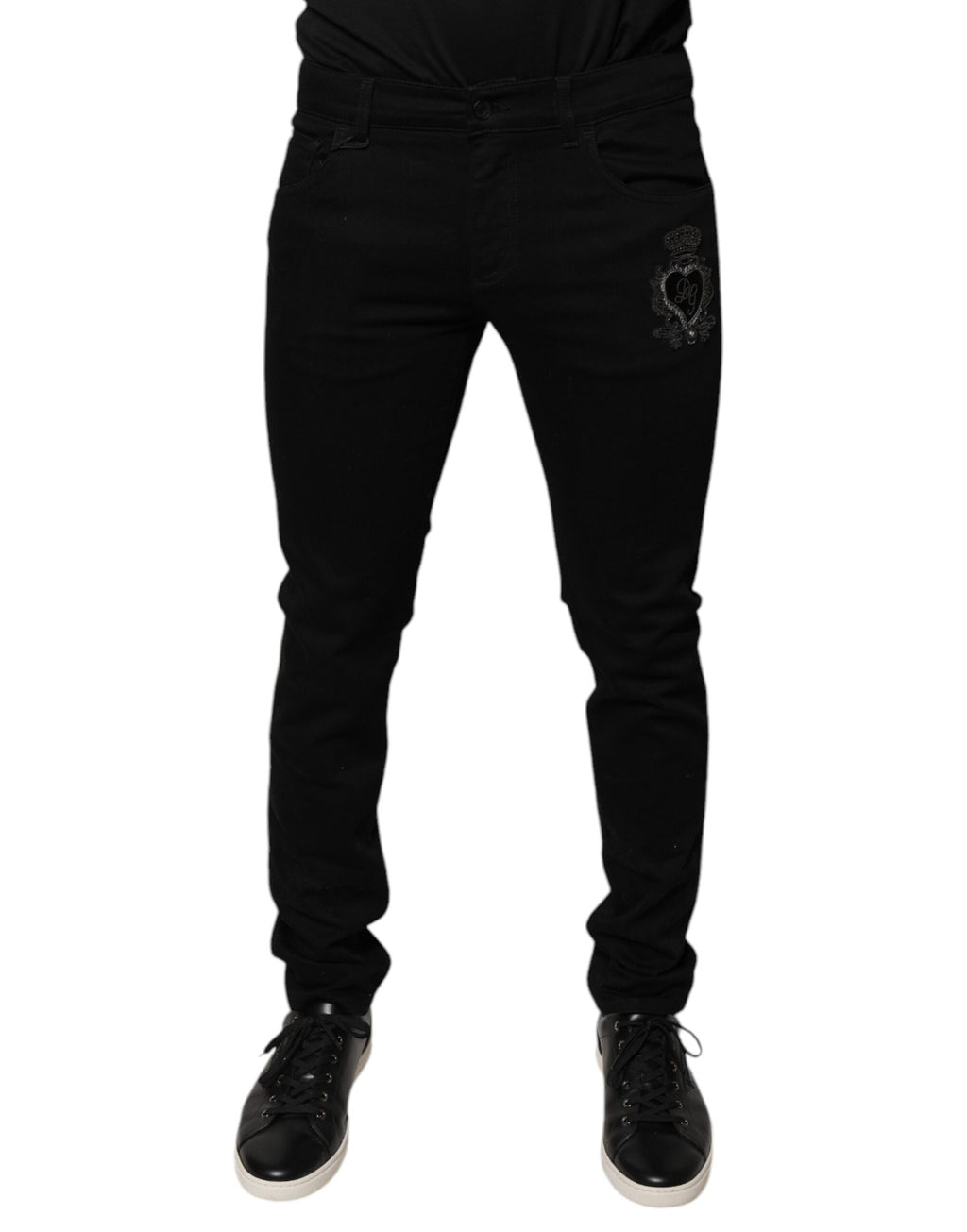 Jeans en jean skinny en coton noir avec logo couronne DG Dolce & Gabbana