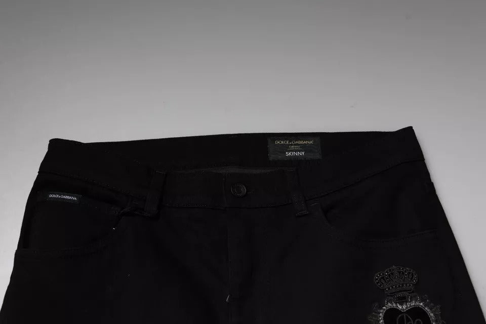 Jeans en jean skinny en coton noir avec logo couronne DG Dolce & Gabbana