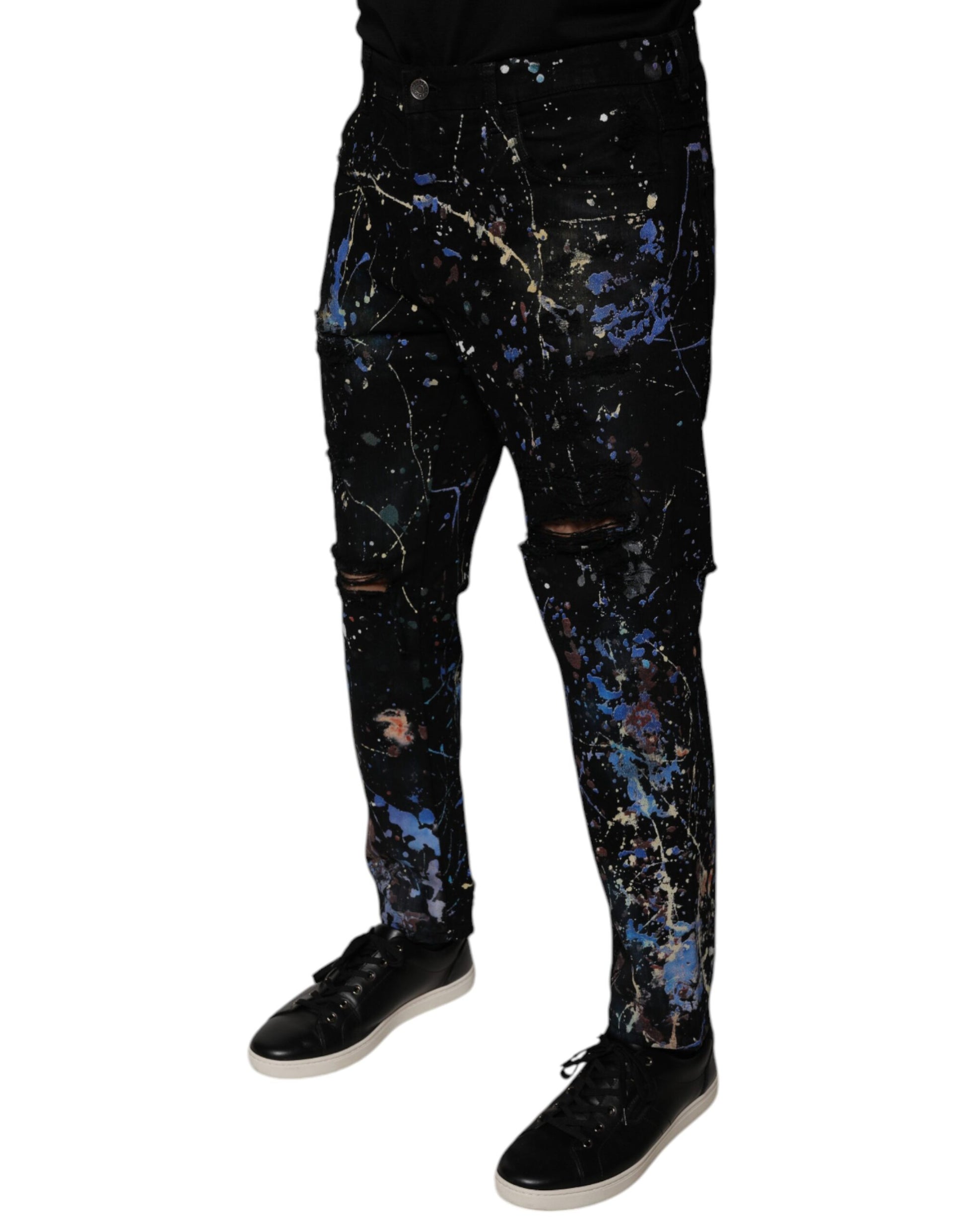 Jean skinny en denim de coton noir Color Splash Dolce & Gabbana