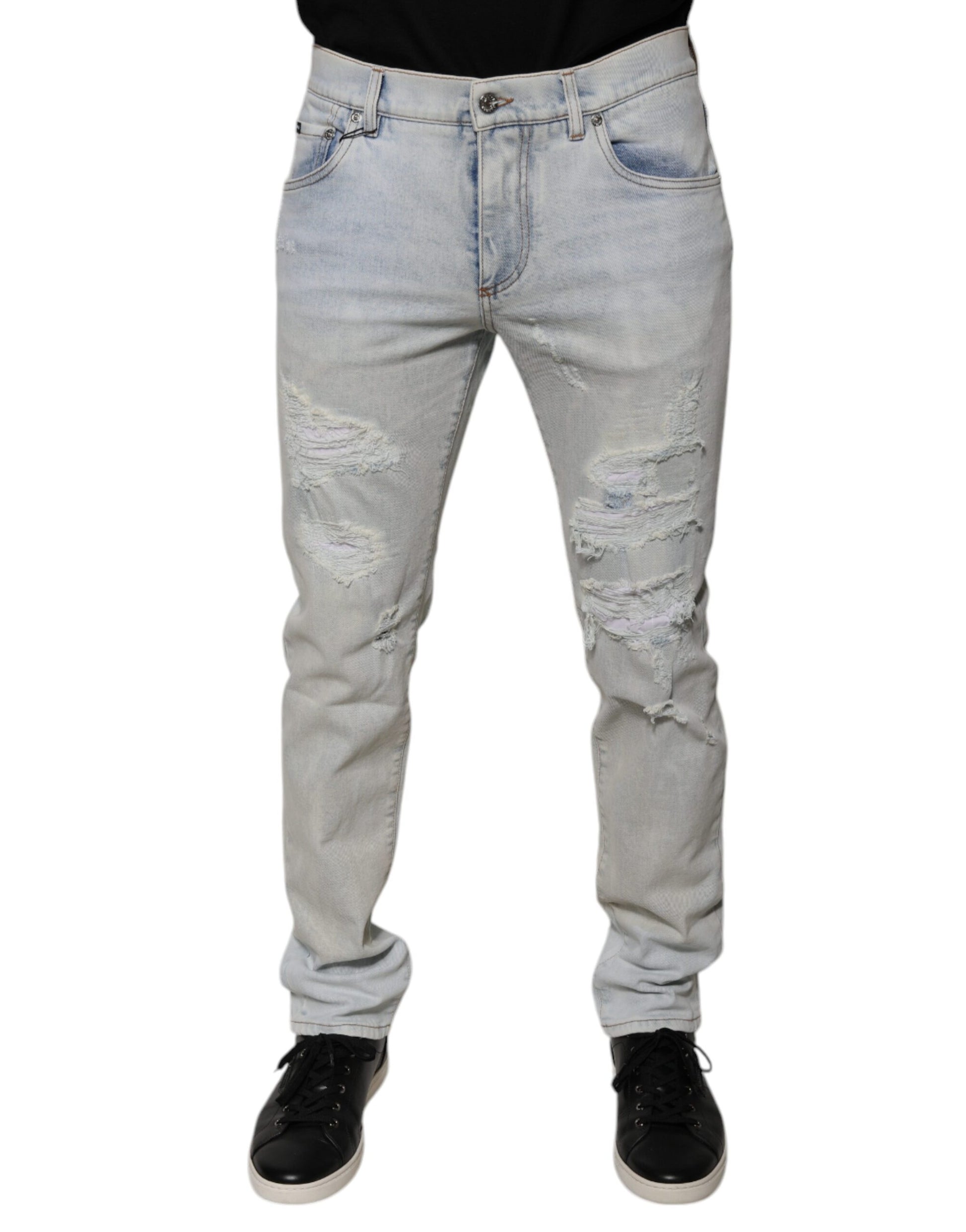 Jean skinny Dolce & Gabbana en denim effiloché mélangé de coton bleu clair