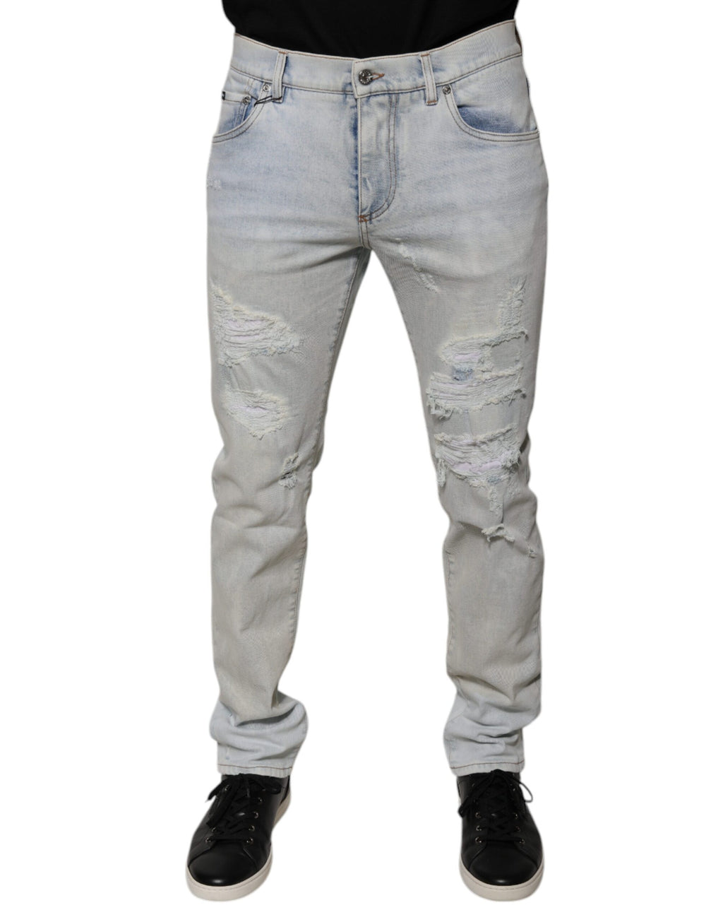 Jean skinny Dolce & Gabbana en denim effiloché mélangé de coton bleu clair