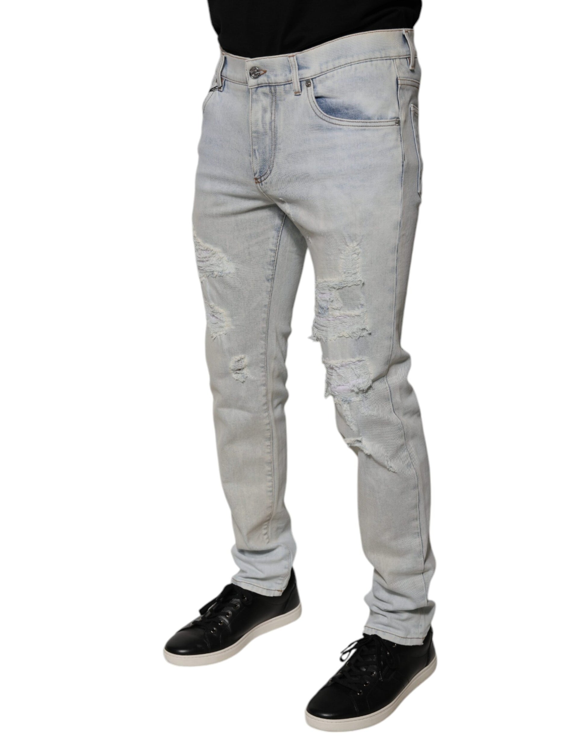 Jean skinny Dolce & Gabbana en denim effiloché mélangé de coton bleu clair