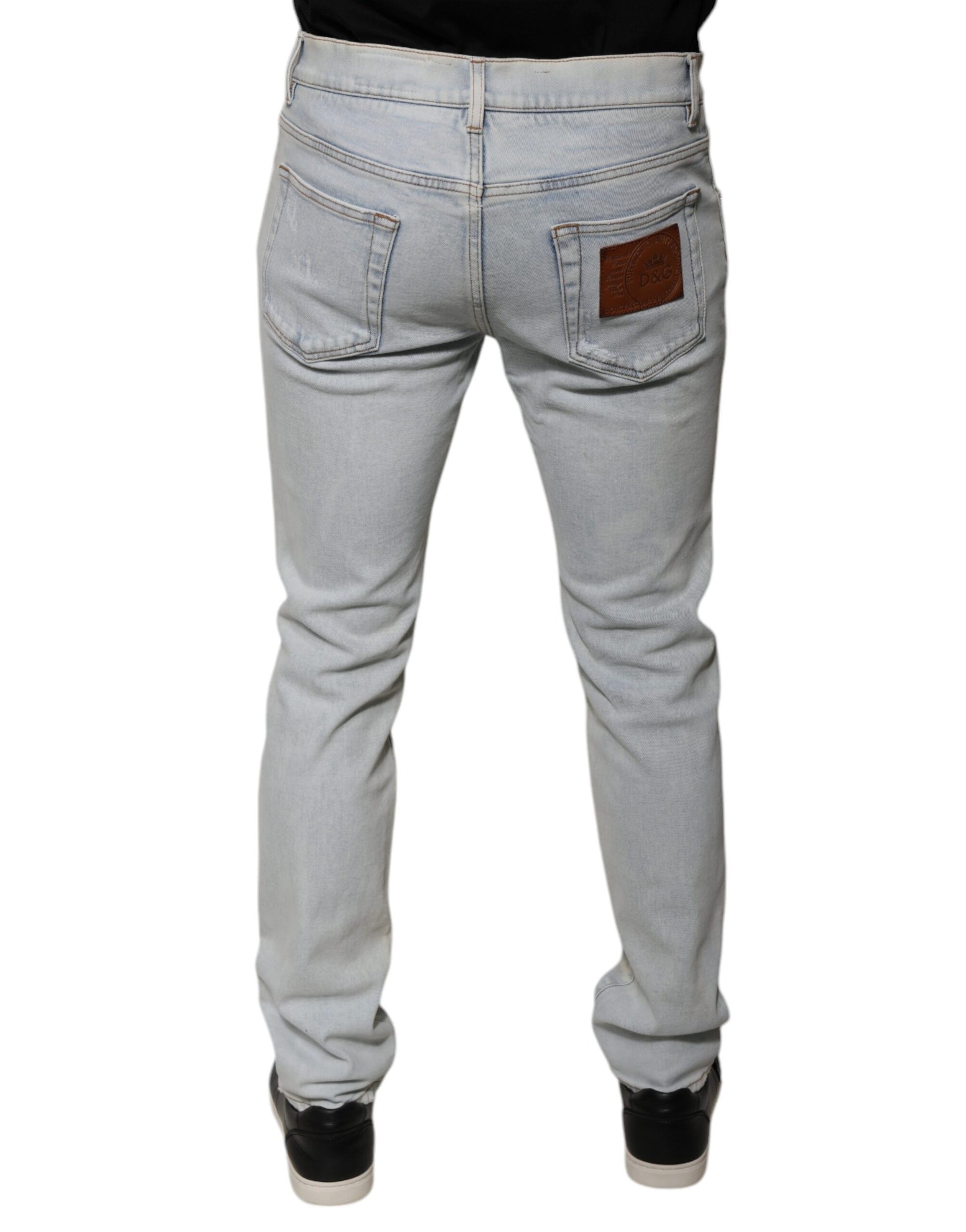 Jean skinny Dolce & Gabbana en denim effiloché mélangé de coton bleu clair