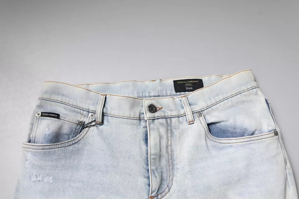 Jean skinny Dolce & Gabbana en denim effiloché mélangé de coton bleu clair