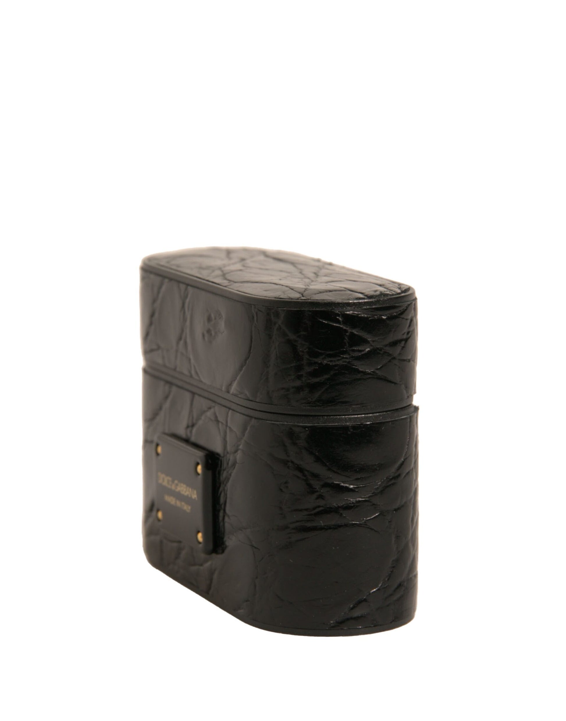 Étui pour AirPods Dolce & Gabbana en cuir noir avec plaque logo en métal