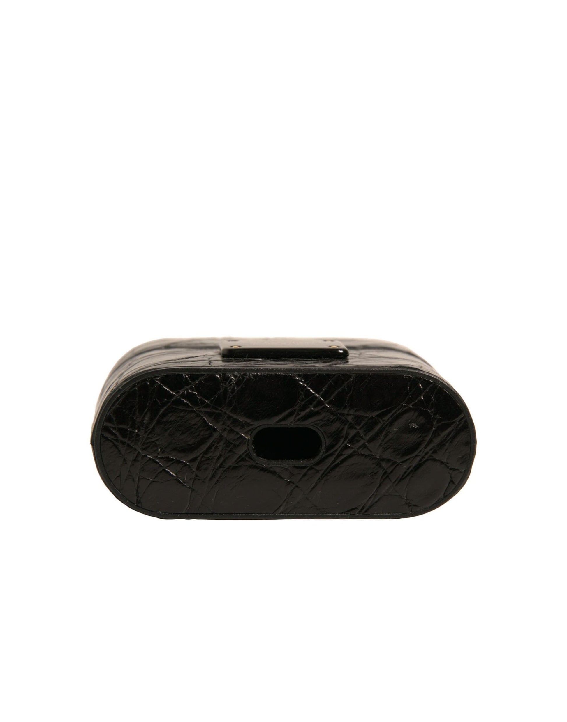Étui pour AirPods Dolce & Gabbana en cuir noir avec plaque logo en métal