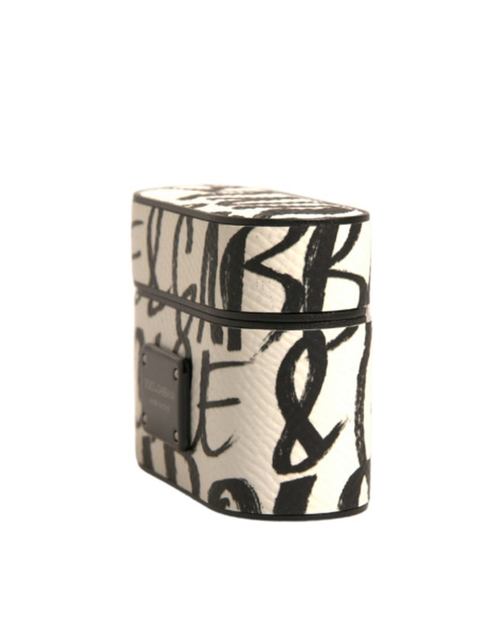 Étui AirPods Dolce & Gabbana en Cuir Noir et Blanc avec Logo Gaufré Effet Gribouillis