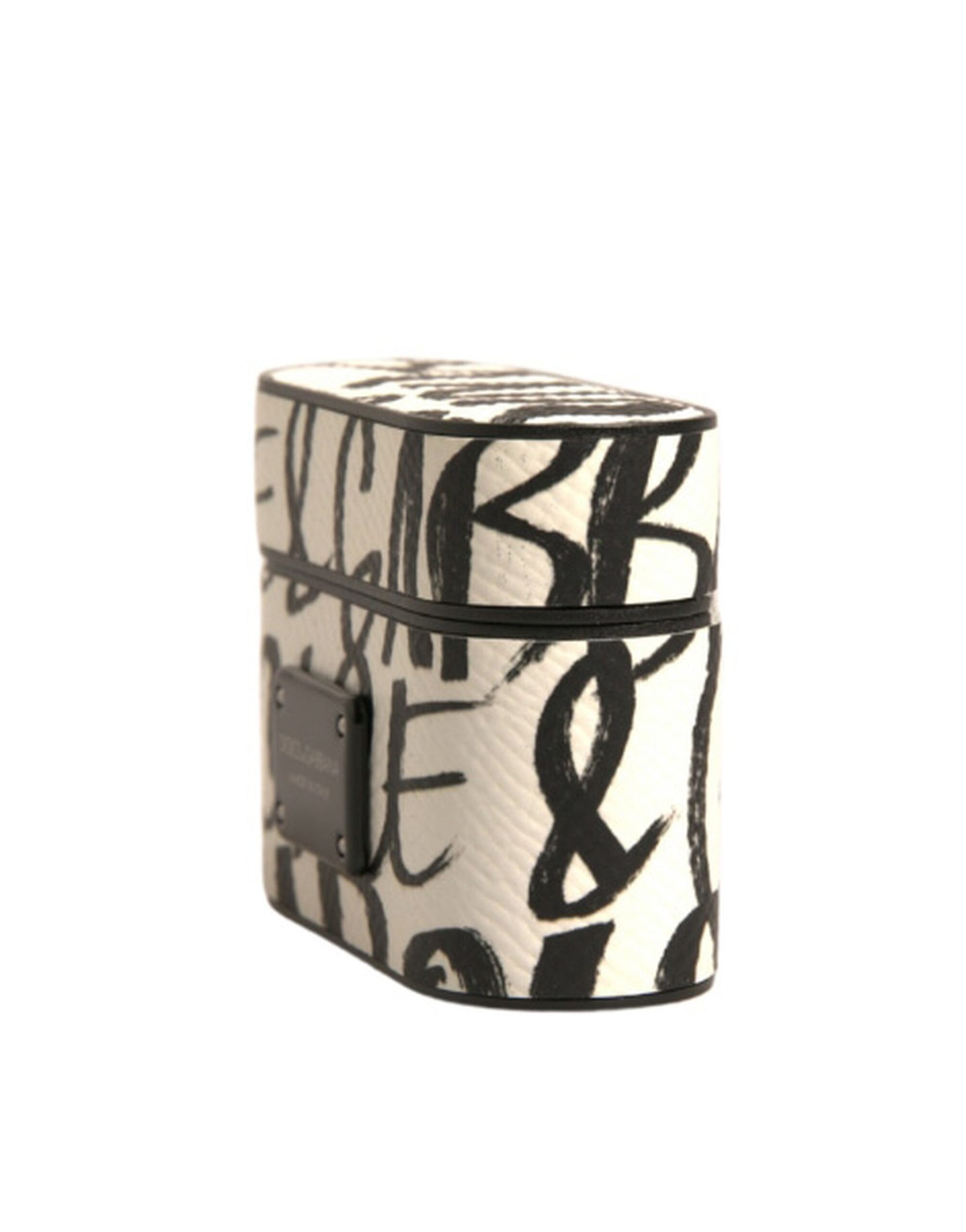 Étui AirPods Dolce & Gabbana en Cuir Noir et Blanc avec Logo Gaufré Effet Gribouillis
