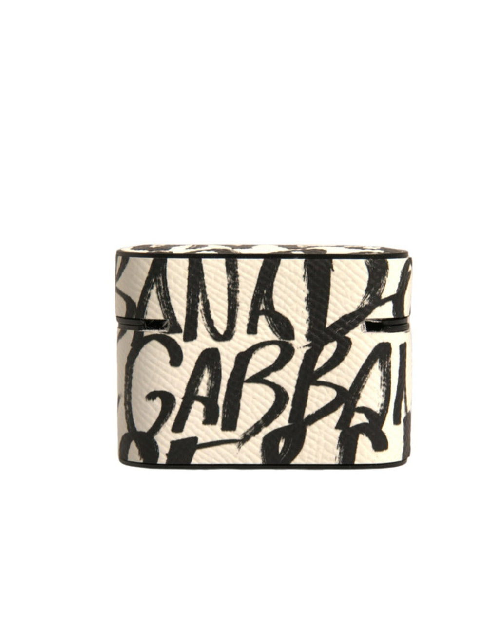 Étui AirPods Dolce & Gabbana en Cuir Noir et Blanc avec Logo Gaufré Effet Gribouillis